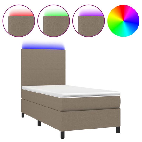 vidaXL Box spring postel s matrac&iacute; a LED taupe 90x200 cm textil