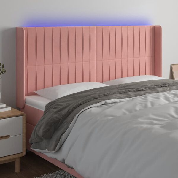 vidaXL Čelo postele s LED růžov&eacute; 183 x 16 x 118/128 cm samet