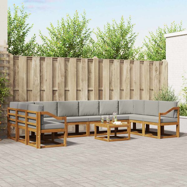 vidaXL Venkovn&iacute; pohovkov&aacute; souprava 11 pcs Př&iacute;rodn&iacute; a světle &scaron;ed&aacute;