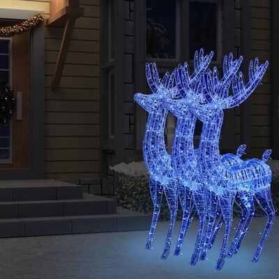 vidaXL XXL Akryloví vánoční sobi s 250 modrými LED 3 ks 180 cm