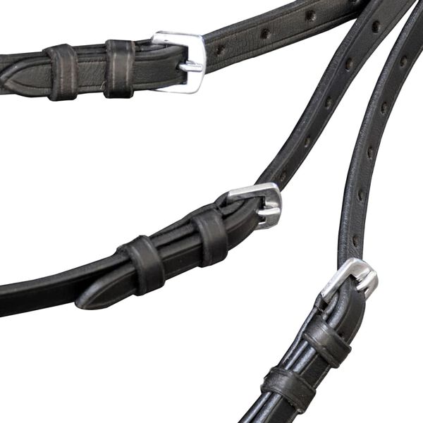 Kožen&aacute; uzda s otěžemi a udidlem čern&aacute; cob