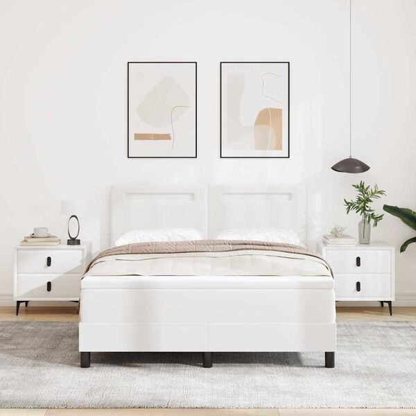 vidaXL Postel s boxspringem s matrac&iacute; B&iacute;l&aacute; 140 x 200 cm Uměl&aacute; kůže