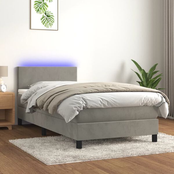 vidaXL Box spring postel s matrac&iacute; a LED světle &scaron;ed&aacute; 90x190 cm samet