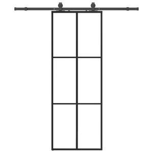 vidaXL Posuvn&eacute; dveře se sadou kov&aacute;n&iacute; čern&eacute; 76x205 cm ESG Glass