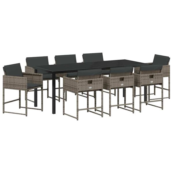 vidaXL Zahradn&iacute; j&iacute;deln&iacute; souprava 9 pcs &Scaron;ed&aacute; polyratan