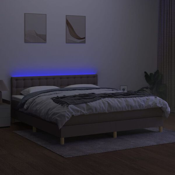 vidaXL Box spring postel s matrac&iacute; a LED taupe 160x200 cm textil