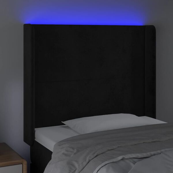 vidaXL Čelo postele s LED čern&eacute; 83 x 16 x 118/128 cm samet