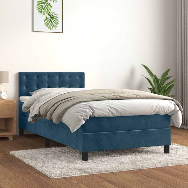 vidaXL Box spring postel s matrac&iacute; tmavě modr&aacute; 80 x 200 cm samet