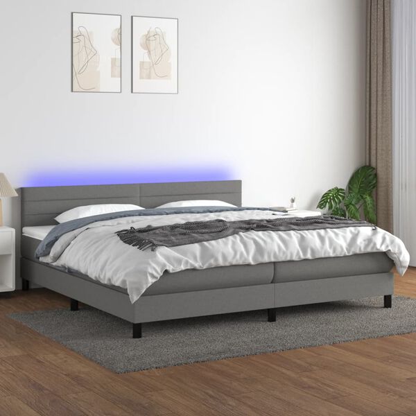 vidaXL Box spring postel s matrac&iacute; a LED tmavě &scaron;ed&aacute; 200x200 cm textil