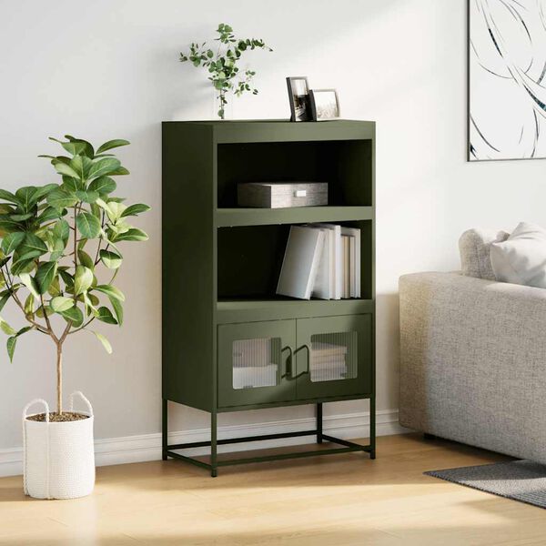 vidaXL Skř&iacute;ň highboard olivově zelen&aacute; 68x39x123 cm ocel