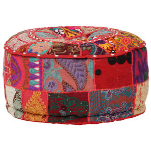 vidaXL Sedac&iacute; puf patchwork kulat&yacute; bavlna ručn&iacute; v&yacute;roba 40x20cm červen&yacute;