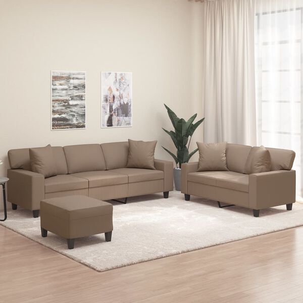 vidaXL 3d&iacute;ln&aacute; sedac&iacute; souprava pol&scaron;t&aacute;ře a podu&scaron;ky cappuccino uměl&aacute; kůže