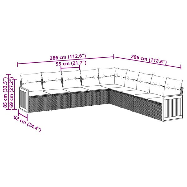 vidaXL 9d&iacute;ln&aacute; zahradn&iacute; sedac&iacute; souprava s podu&scaron;kami čern&aacute; polyratan