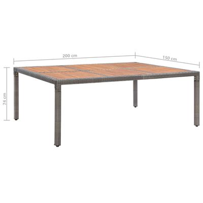 vidaXL Zahradní stůl šedý 200 x 150 x 74 cm polyratan a akáciové dřevo