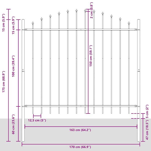 vidaXL Zahradn&iacute; plot Woerden s kop&iacute;m nahoře ocelov&yacute; 170 x 150 cm čern&yacute;