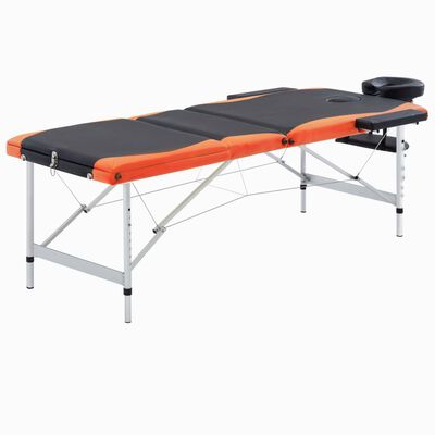 vidaXL Skládací masážní stůl se 3 zónami hliník černo-oranžový