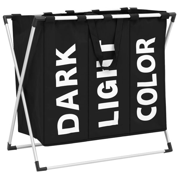 vidaXL Koš na třídění prádla se 3 přihrádkami černý