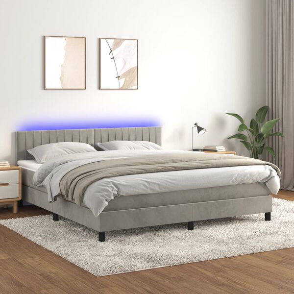 vidaXL Box spring postel s matrac&iacute; a LED světle &scaron;ed&aacute; 180x200 cm samet