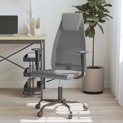 vidaXL Kancelářská židle výškově nastavitelná šedá síťovina umělá kůže