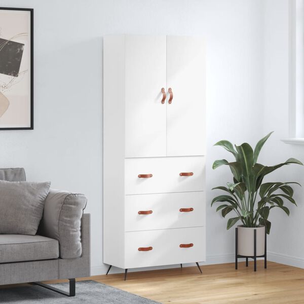 vidaXL Skř&iacute;ň highboard b&iacute;l&aacute; 69,5 x 34 x 180 cm kompozitn&iacute; dřevo