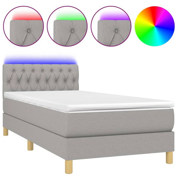 vidaXL Box spring postel s matrac&iacute; a LED světle &scaron;ed&aacute; 90x190 cm textil