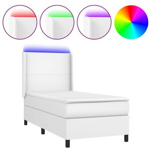 vidaXL Box spring postel s matrac&iacute; a LED b&iacute;l&aacute; 90x190 cm uměl&aacute; kůže