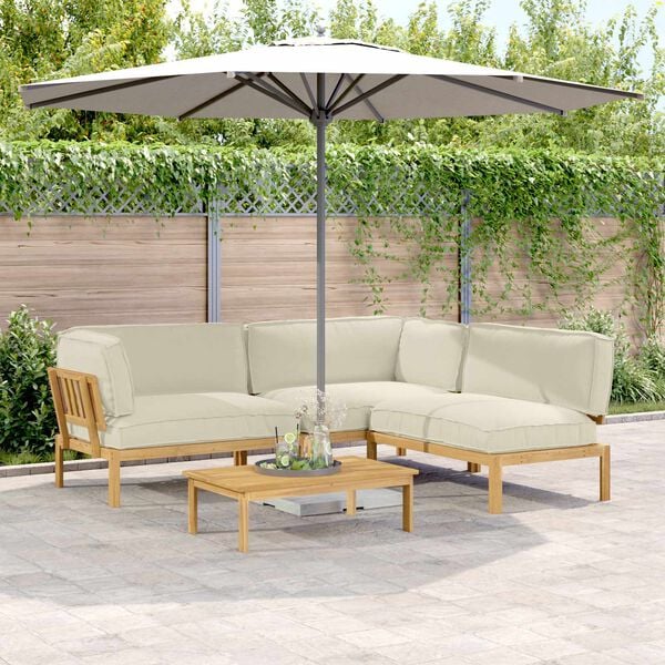 vidaXL Set pohovek s pol&scaron;t&aacute;řem 4 pcs Kr&eacute;mov&aacute; Masivn&iacute; ak&aacute;tov&eacute; dřevo