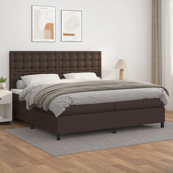vidaXL Box spring postel s matrac&iacute; hněd&aacute; 200x200 cm uměl&aacute; kůže