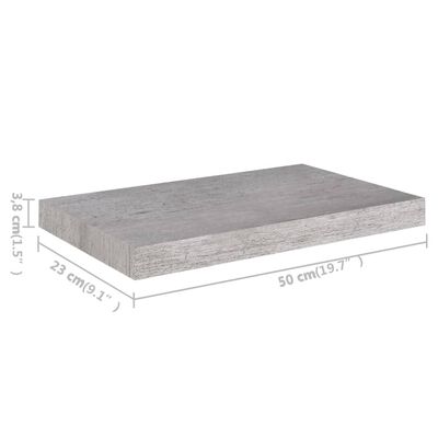 vidaXL Plovoucí nástěnné police 2 ks betonově šedé 50x23x3,8 cm MDF