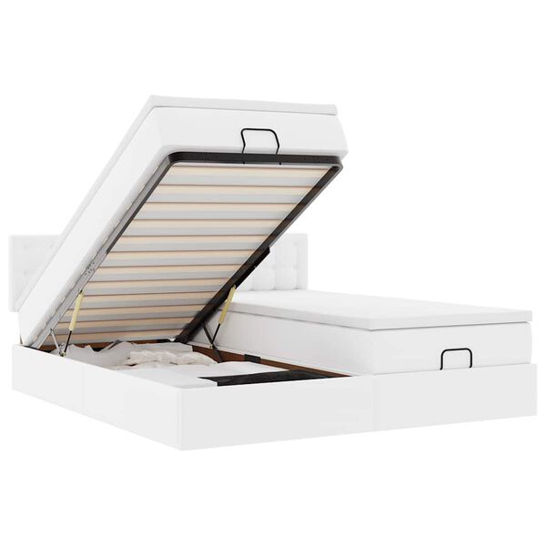 vidaXL Osmansk&yacute; r&aacute;m postele s matrac&iacute; b&iacute;l&yacute; 200x200cm uměl&aacute; kůže