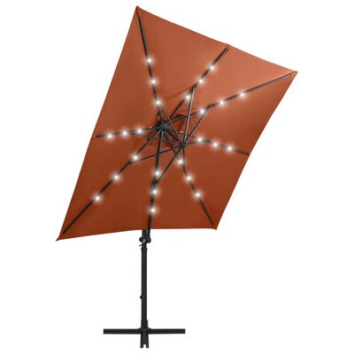 vidaXL Konzolový slunečník s tyčí a LED světly terakota 250 cm