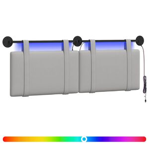 vidaXL Z&aacute;věsn&eacute; čelo postele S LED osvětlen&iacute;m Oblačno &scaron;ed&aacute; Textil