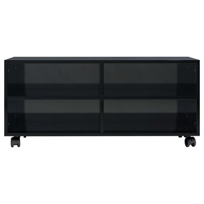 vidaXL TV stolek s kolečky černý vysoký lesk 90x35x35 cm dřevotříska