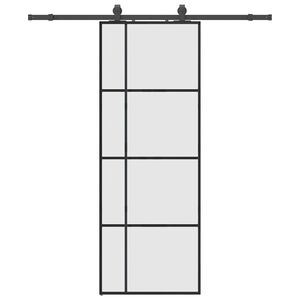 vidaXL Posuvn&eacute; dveře se sadou kov&aacute;n&iacute; čern&eacute; 76x205 cm ESG Glass