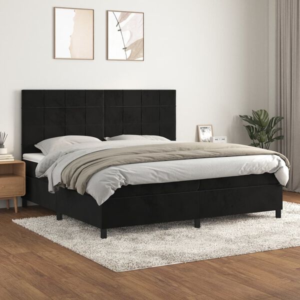 vidaXL Box spring postel s matrac&iacute; čern&aacute; 200x200 cm samet