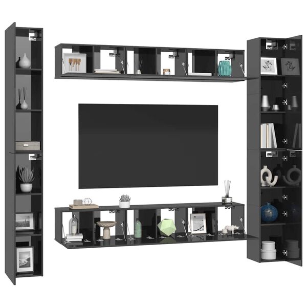 vidaXL 6dílný set TV skříněk šedý s vysokým leskem dřevotříska