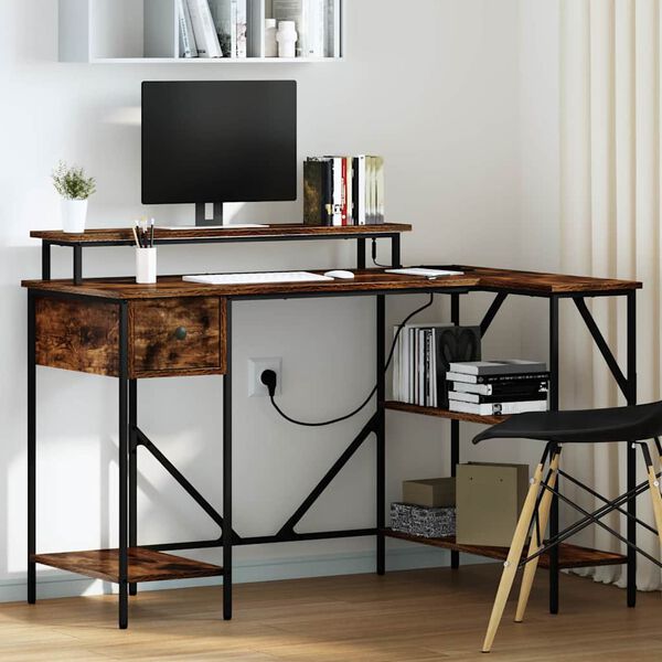 vidaXL Stůl s polic&iacute; Kouřov&yacute; dub 120 x 79 x 86,5 cm kompozitn&iacute; dřevo