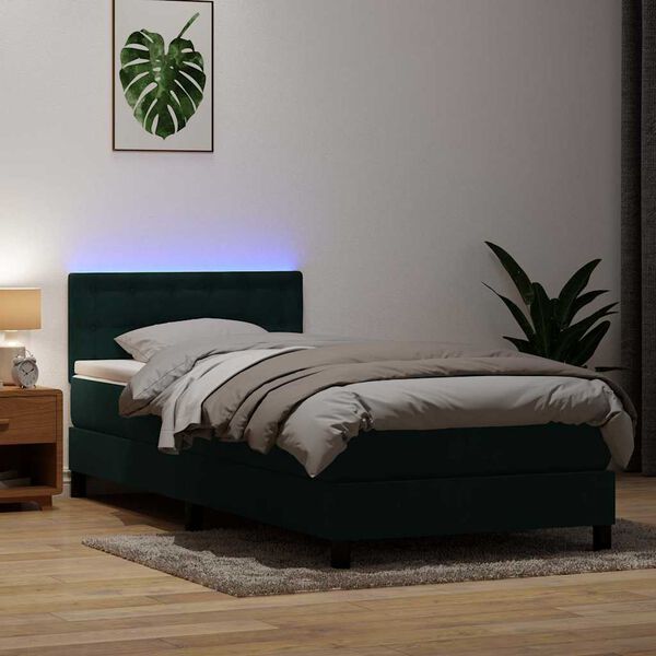 vidaXL Box spring postel s matrac&iacute; a LED tmavě zelen&aacute; 80x220 cm samet