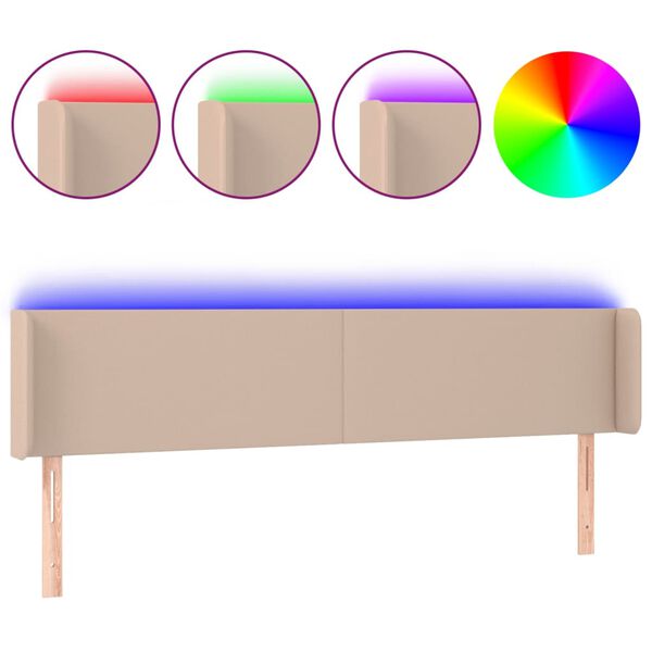 vidaXL Čelo postele s LED cappuccino 183 x 16 x 78/88 cm uměl&aacute; kůže