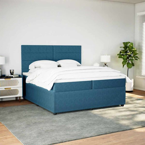 vidaXL Box spring postel s matrac&iacute; tmavě modr&aacute; 200x200 cm samet