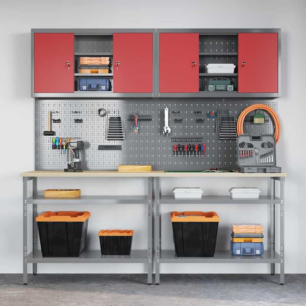 vidaXL Sada pracovn&iacute;ho stolu 8 pcs Červen&aacute; 200 x 55 x 200 cm Ocel