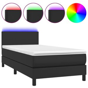 vidaXL Box spring postel s matrac&iacute; a LED čern&aacute; 80 x 200 cm uměl&aacute; kůže