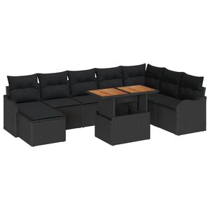 vidaXL Sada zahradn&iacute;ch pohovek s &uacute;loži&scaron;těm 9 pcs Čern&aacute; Poly ratan