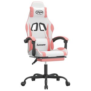 vidaXL Hern&iacute; židle s podnožkou b&iacute;l&aacute; a růžov&aacute; uměl&aacute; kůže