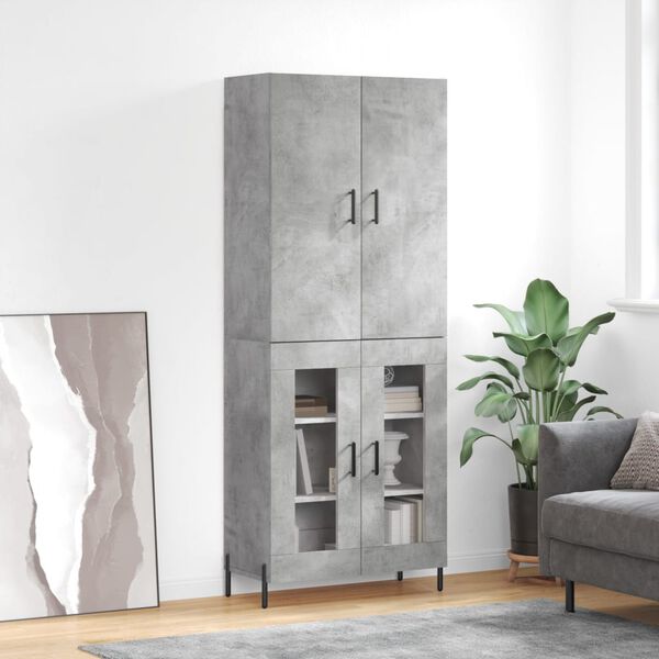 vidaXL Skř&iacute;ň highboard betonově &scaron;ed&aacute; 69,5x34x180 cm kompozitn&iacute; dřevo