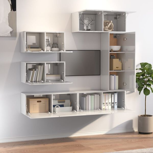 vidaXL 6d&iacute;ln&yacute; set TV skř&iacute;něk b&iacute;l&yacute; s vysok&yacute;m leskem kompozitn&iacute; dřevo