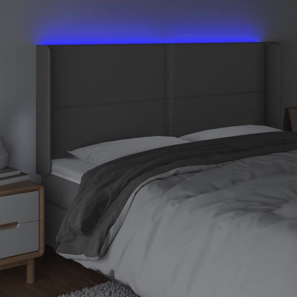 vidaXL Čelo postele s LED &scaron;ed&eacute; 163 x 16 x 118/128 cm uměl&aacute; kůže