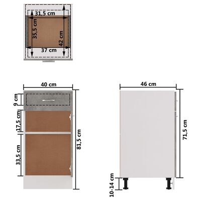 vidaXL Spodní skříňka zásuvka betonově šedá 40x46x81,5 cm dřevotříska