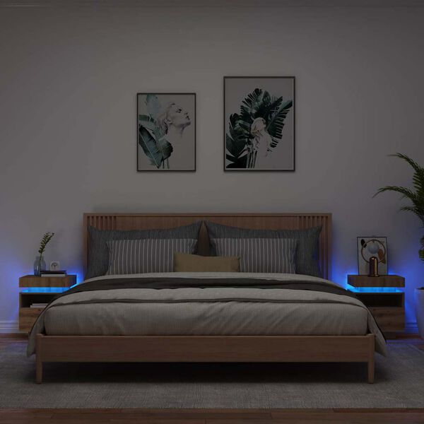 vidaXL Noční stolky s LED osvětlením 2 ks dub artisan 40x39x48,5 cm
