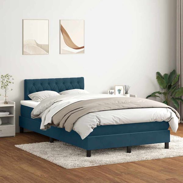 vidaXL Box spring postel s matrac&iacute; tmavě modr&aacute; 120x210 cm samet